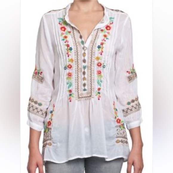 Johnny Was White Floral Embroidered Tunic S - Picture 1 of 11
